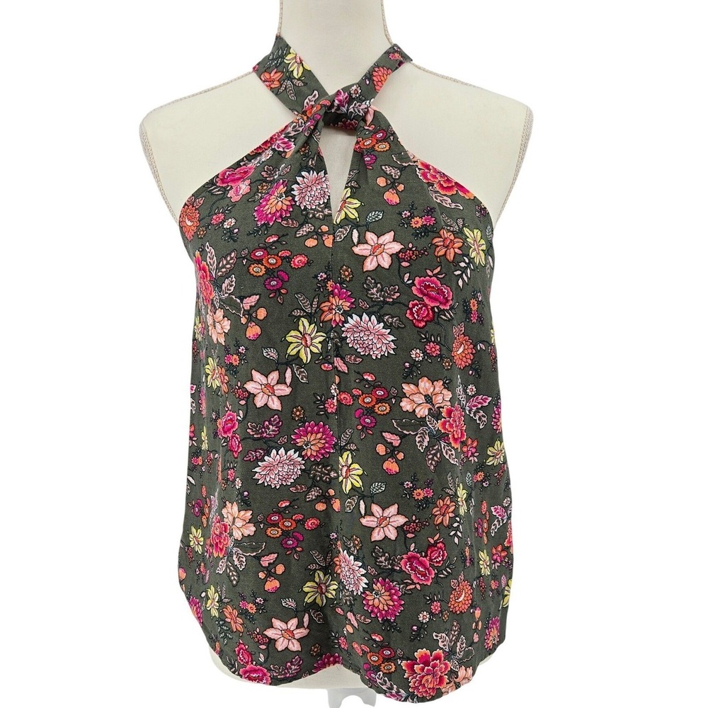 LOFT Summery Boho‎ Cottage Floral Linen-Blend Halter Tank in Fresh Thyme Size XS